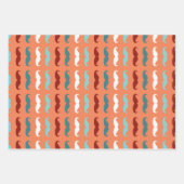 父の日のティール（緑がかった色）とオレンジの口ひげパパセット3 ラッピングペーパーシート (正面2)