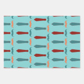 父の日のティール（緑がかった色）とオレンジの口ひげパパセット3 ラッピングペーパーシート (正面)