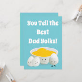 父の日のパパがジョークで食べ物の卵を漫画に カード (正面/裏面インサイチュ)