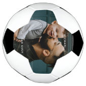 父の日のパパとベビーカスタム写真メッセージ サッカーボール (回転)