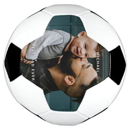 父の日のパパとベビーカスタム写真メッセージ サッカーボール (回転)