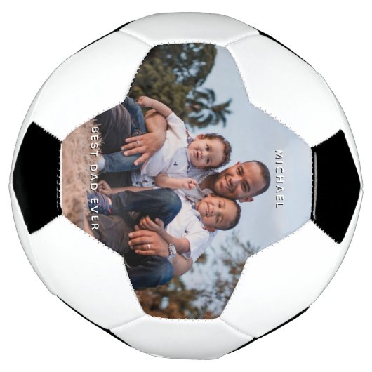 父の日のパパと息子の写真メカスタムッセージ サッカーボール (回転)
