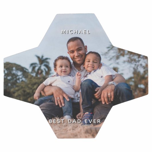 父の日のパパと息子の写真メカスタムッセージ サッカーボール (フラット)