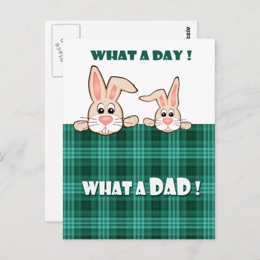 父の日のパパのために。キュートな二匹のバニー ポストカード (正面/裏面)