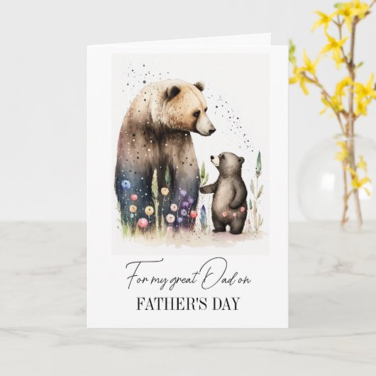 父の日のパパのために。水彩熊絵画の カード (黄色い花)