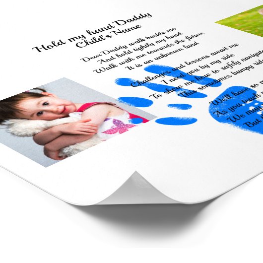 父の日のパパ詩の私の手を保持パパの写真ギフト ポスター (角)