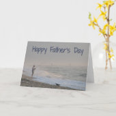 父の日のビーチの魚釣り カード (黄色い花)