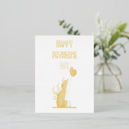 父の日のプレゼント キツネパパ Daddy ギフト きつね お父さん 箔招待状ポストカード (立ち正面)
