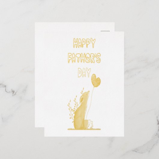 父の日のプレゼント キツネパパ Daddy ギフト きつね お父さん 箔招待状ポストカード (正面/裏面)
