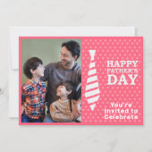 父の日のホワイトタイ ピンクドット 写真を追加 パーティー 招待状 (正面)