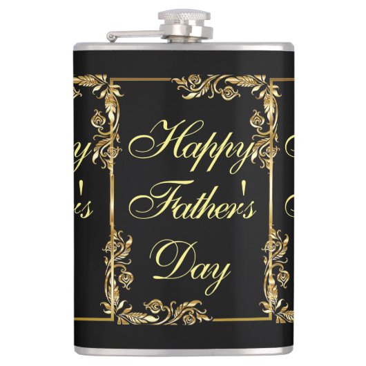 父の日のモダンなカリグラフィー葉のスワール フラスク (正面)