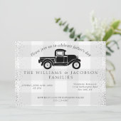 父の日のヴィンテージトラックグレーバッファローチェック 招待状 (スタンド正面)