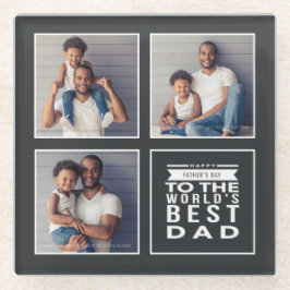 父の日の世界の最高のパパ3 – フォトコラージグレイ ガラスコースター