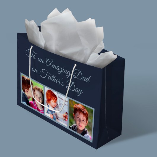 父の日の写真の素晴らしいパパへ ラージペーパーバッグ
