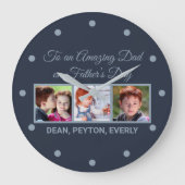 父の日の写真の素晴らしいパパへ ラージ壁時計 (正面)