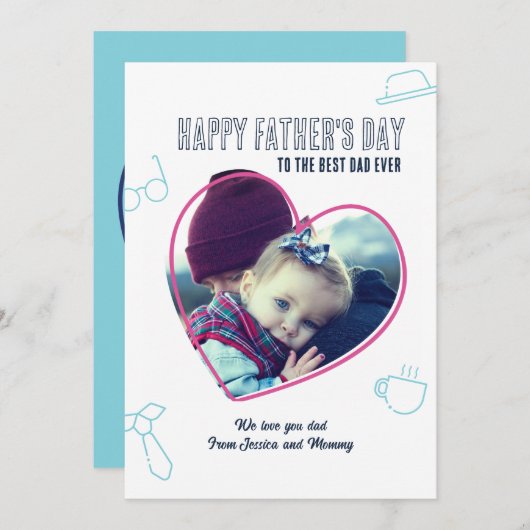 父の日の写真カスタムハートフレームクールパパ シーズンカード (正面/裏面)