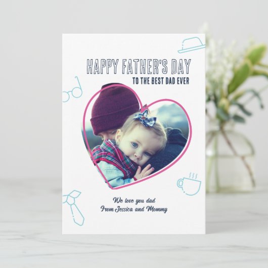 父の日の写真カスタムハートフレームクールパパ シーズンカード (スタンド正面)
