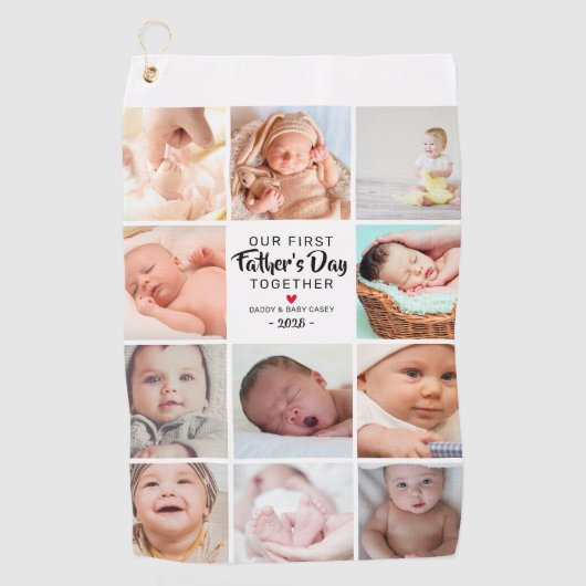 父の日の写真コラージュ ゴルフタオル (正面)