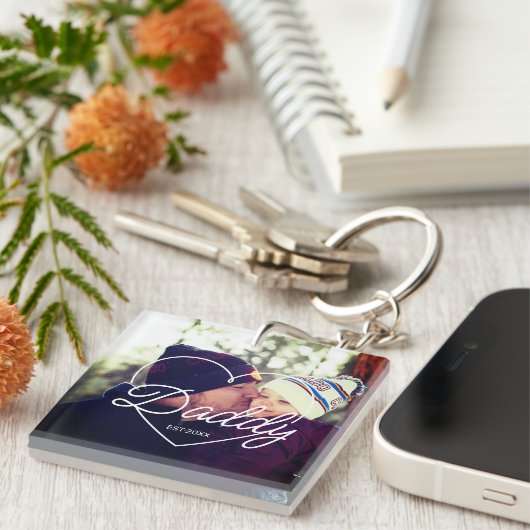 父の日の写真ハートカスタムパパのスクリプトフォント キーホルダー (正面右)