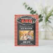 父の日の写真赤い格子柄の黒板BBQパーティー ポストカード (スタンド正面)