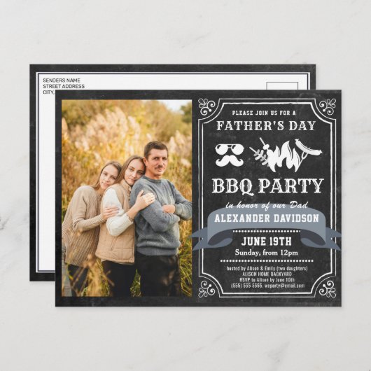 父の日の写真BBQパーティの招待状 ポストカード (正面/裏面)