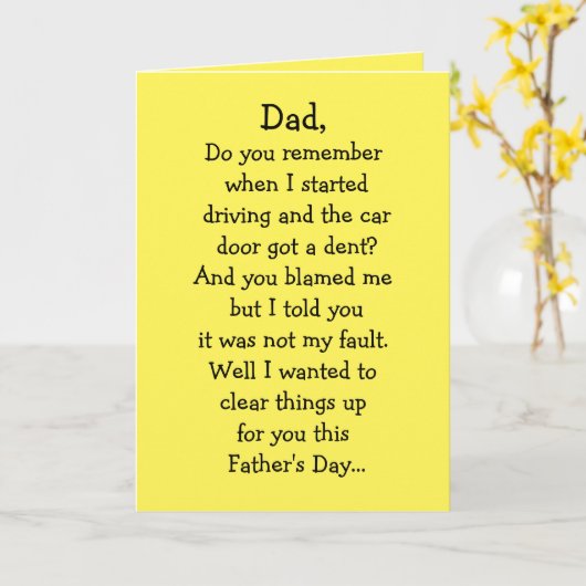 父の日の凹まされた車 カード (黄色い花)