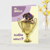 父の日の叔父のために。かわいい子犬 カード (黄色い花)