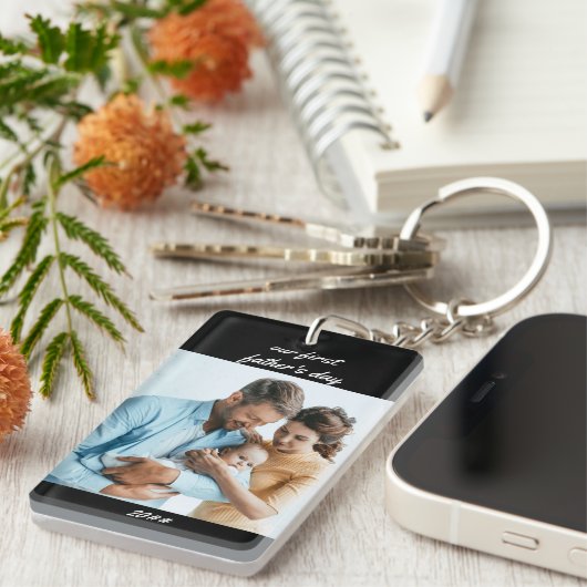 父の日の名前と年の黒写真2枚 キーホルダー (正面右)