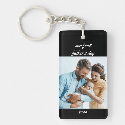 父の日の名前と年の黒写真2枚 キーホルダー (正面)