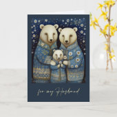 父の日の夫のためにクマ家族のフォーク芸術 カード (黄色い花)