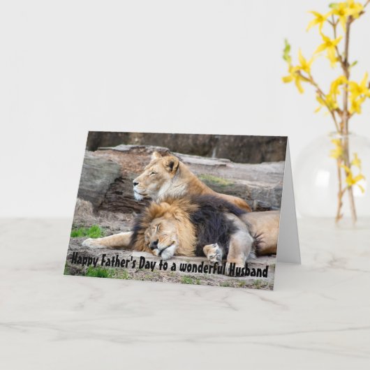 『父の日の夫はライオン最高のの動物』 カード (黄色い花)