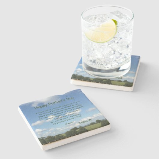 父の日の幸せの詩パーソナライズされたは ストーンコースター (横)