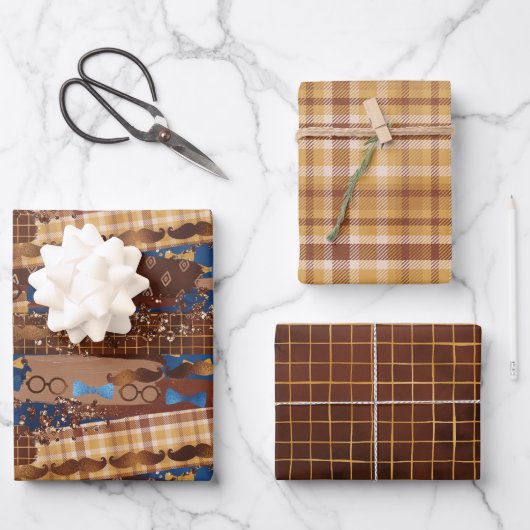 父の日の弓のネクタイ、グラス&口ひげラッピング ラッピングペーパーシート (正面)