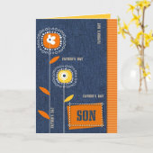 父の日の息子のために。デニムパターン カード (黄色い花)