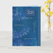 父の日の息子のために。青エレガント葉パターン カード (黄色い花)