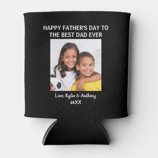 父の日の最高のパパエバーカスタムフォトブラック 缶クーラー (正面)