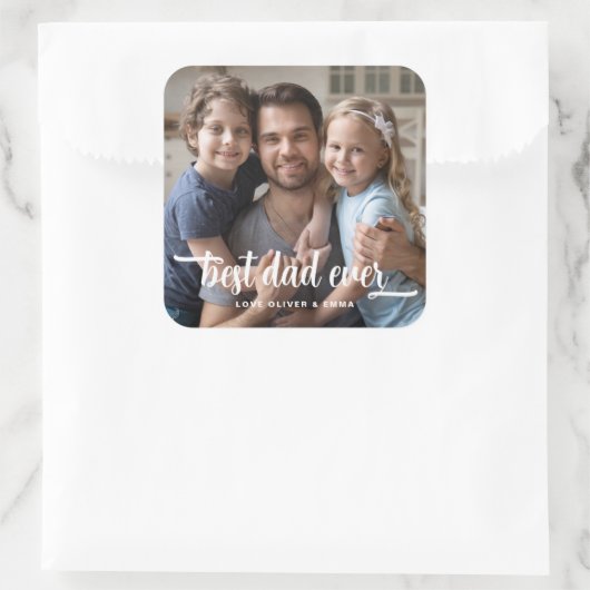 父の日の最高のパパEver Script Photo スクエアシール (バッグ)