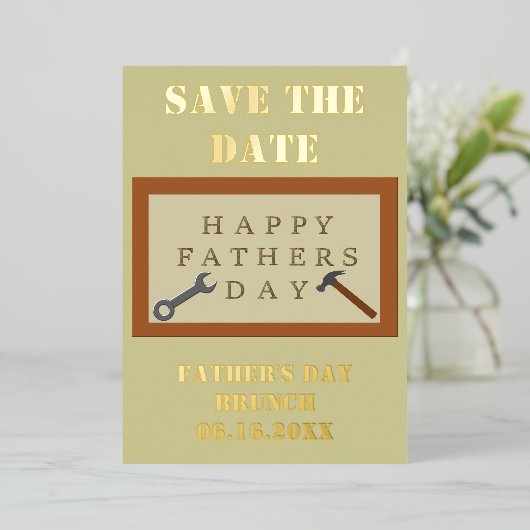 父の日の木製看板 オーダーメイド Save the Date 箔シーズンカード (立ち正面)