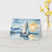 父の日の水の色の帆船が湖に カード (黄色い花)
