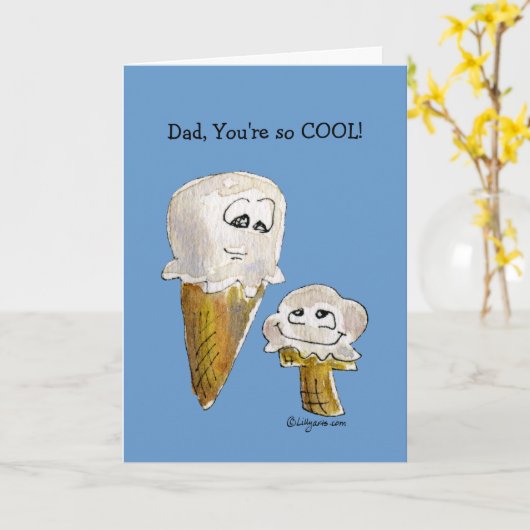 父の日の漫画のアイスクリームコーンの挨拶状 カード (黄色い花)