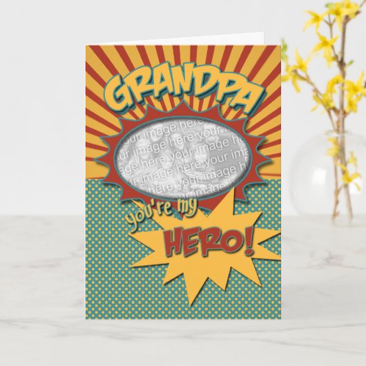 父の日の漫画ブックヒーローおじいちゃん カード (黄色い花)