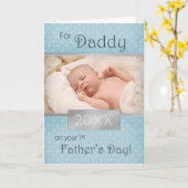 父の日の父の青い写真と年 カード (黄色い花)