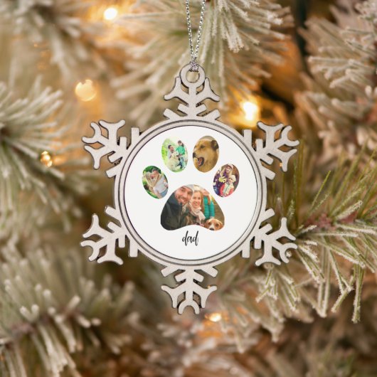 父の日の犬パパ | 5つの肉球プリント写真コラージュ スノーフレークピューターオーナメント (ツリー)