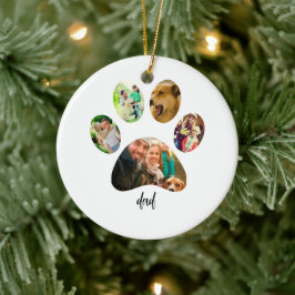 父の日の犬パパ | 5つの肉球プリント写真コラージュ セラミックオーナメント
