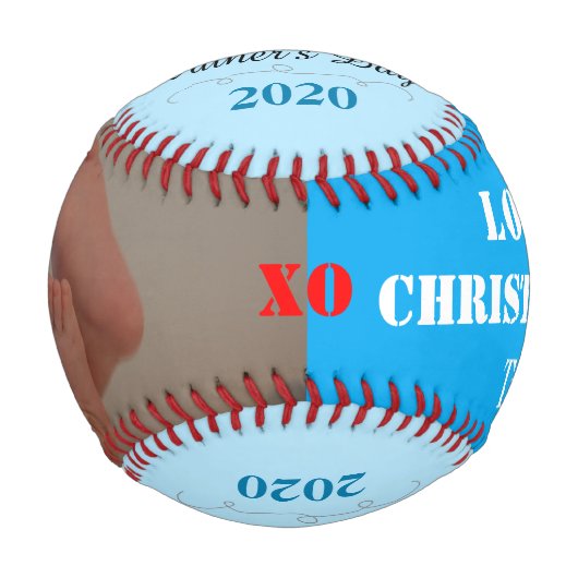 父の日の男の子ツインズブルー写真野球 野球ボール (裏面)