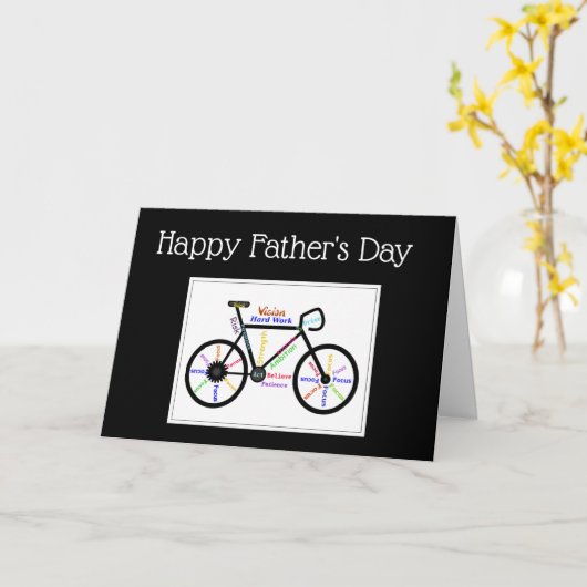 父の日の自転車サイクル，スポーツやる気を起こさせる カード (黄色い花)