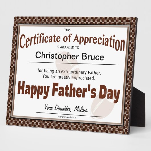 父の日の証明書プラーク フォトプラーク (側面)