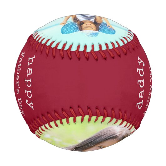 父の日の詩と2枚のカスタム写真レッドとグレー 野球ボール (裏面)