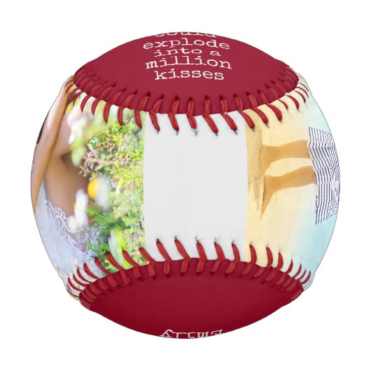 父の日の詩と2枚のカスタム写真レッドとグレー 野球ボール (正面)