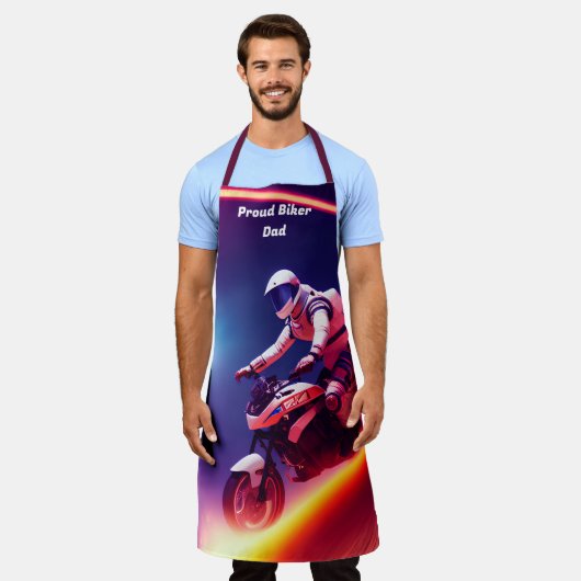 父の日の贈り物、未来的クールバイクもしくは自転車に乗る人パパ エプロン (着用した状態)